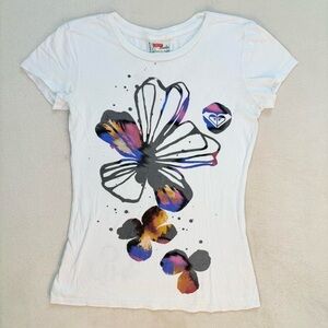 Vintage Y2K Roxy White Short Sleeve Graphic Tee Tshirt